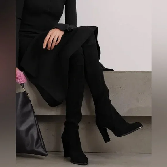 Stuart Weitzman black suede Highland over the knee boots